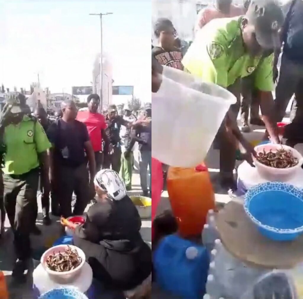 KAI officials seize utensils and food from Sarah Martins on roadside median