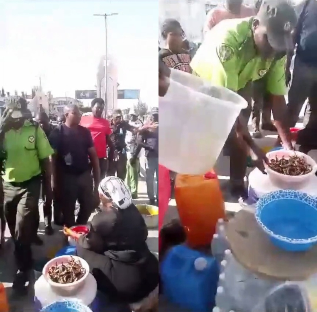 KAI officials seize utensils and food from Sarah Martins on roadside median