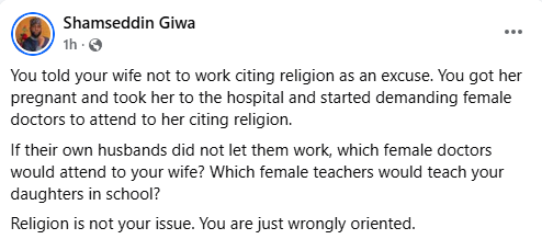 Nigerian man challenges husbands who stop wives working but insist on female doctors