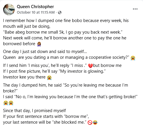 Nigerian woman ends relationship over boyfriend constantly seeking money