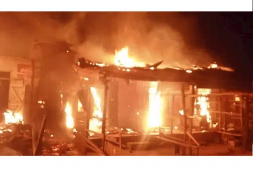 fire ravages shops at Alaba International Market Lagos